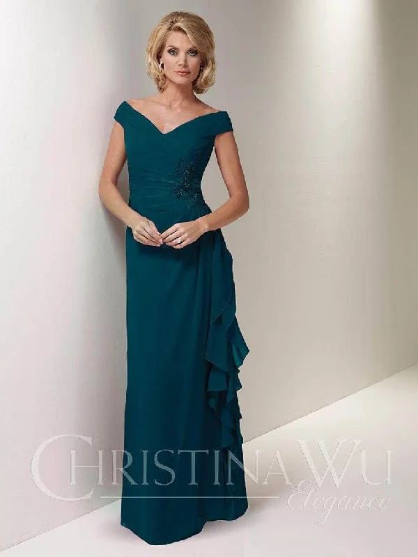 Flash Deals Christina Wu Elegance 17718 - Off Shoulder Chiffon Evening Dress