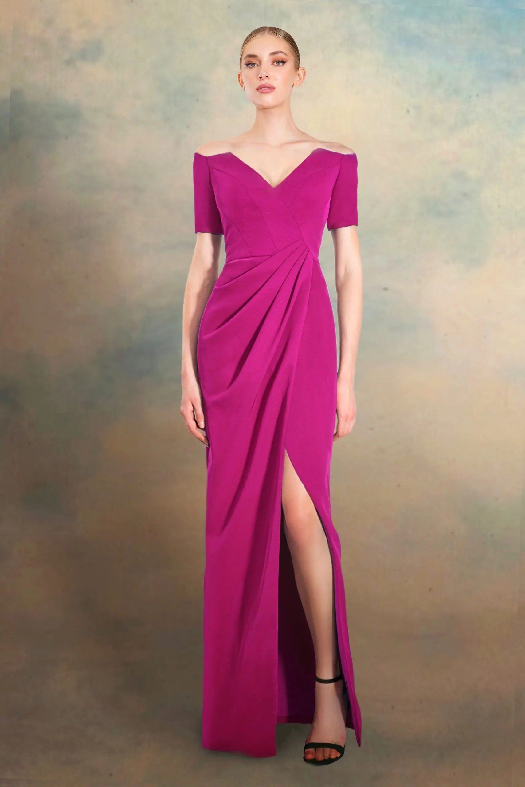 YEAR-End Sale Janique 33107 - Off Shoulder Draped Column Prom Gown