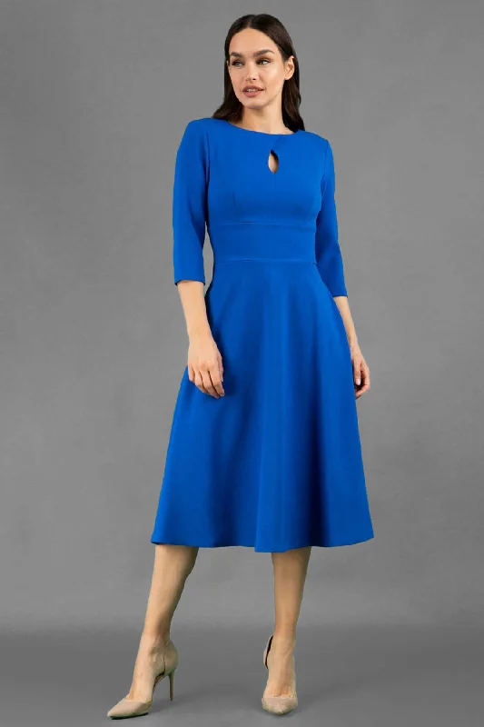Midnight Madness Casares 3/4 Sleeve Swing Dress - Cobalt Blue