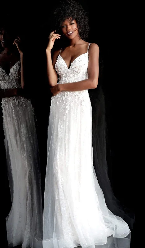 Don't Miss Jovani - Floral Appliqued Sheath Evening Dress 67033SC - 1 pc Ivory/Blush In Size 0 Available