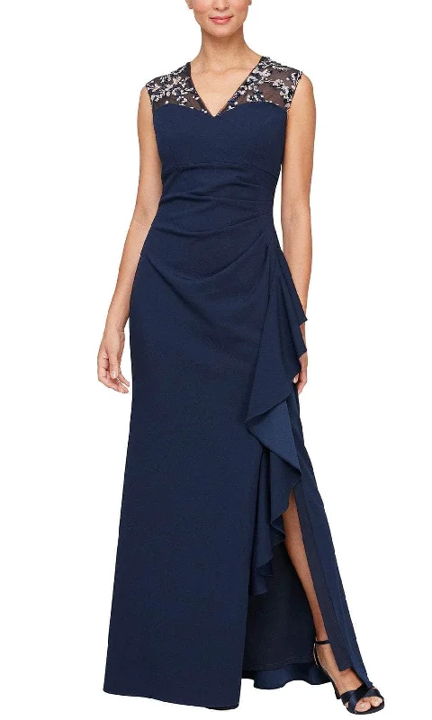Closeout Alex Evenings 8160409 - V-Neck Ruffled Accent Evening Gown