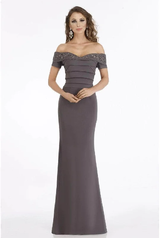 Take Advantage Gia Franco - Pleated Short Sleeve Formal Gown 12916 - 1 pc Charcoal in Size 16 Available