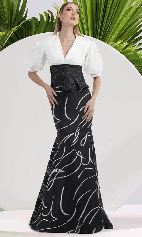Warehouse Sale Janique 24989 - Two Tone V-Neck Collared Gown