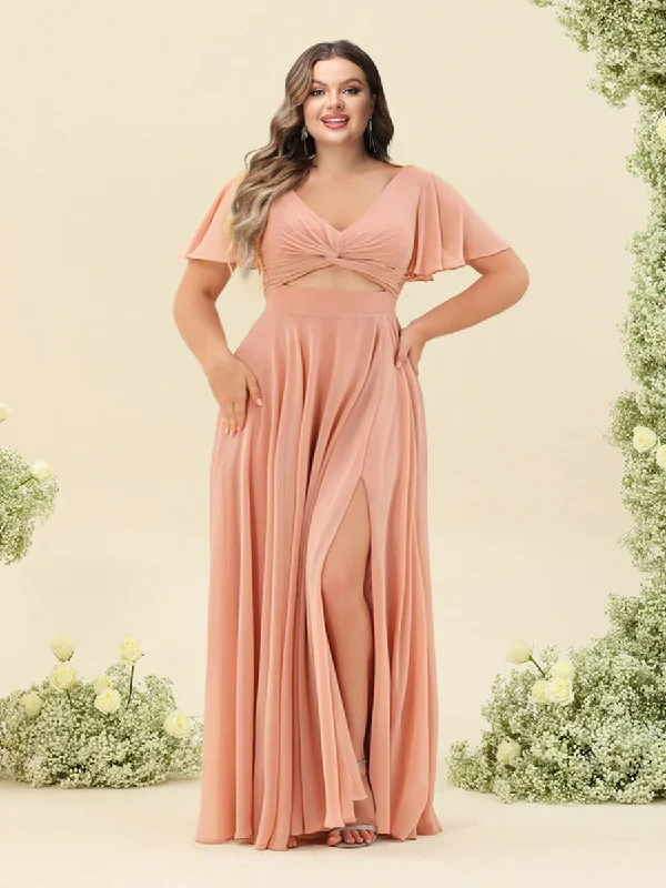 Final Markdown A-Line/Princess Ruffles V-Neck Short Sleeves Plus Size Bridesmaid Dresses With Bowknot Final Markdown A-Line/Princess Ruffles V-Neck Short Sleeves Plus Size Bridesmaid Dresses With Bowknot