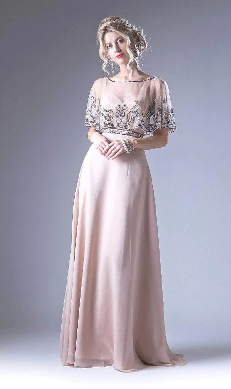 Price Drop Ladivine 13046 - Embellished Illusion Cape Formal Gown