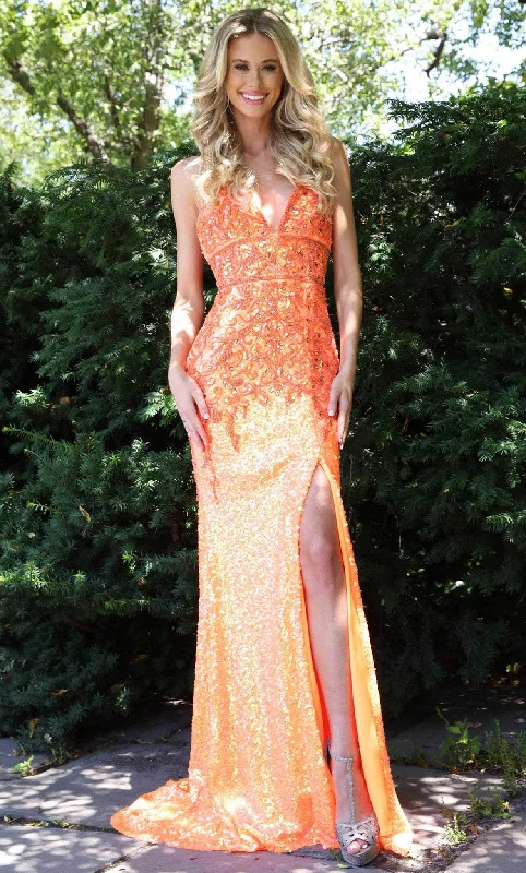 Value Deals Colors Dress 2920 - Deep V Neck Embellished Sheath Gown