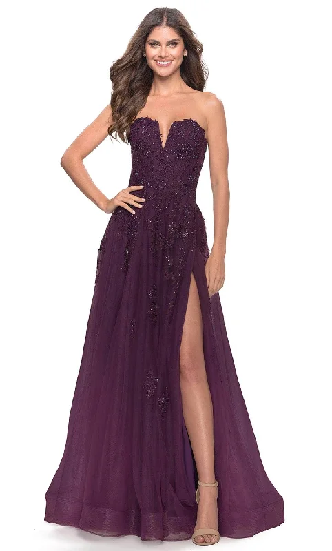 YEAR-End Sale La Femme 31345 - Applique A-Line Tulle Gown