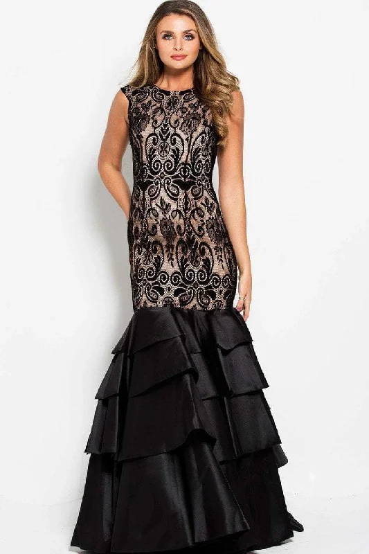 YEAR-End Clearance Jovani - 52086 Lace Jewel Neck Tiered Trumpet Dress