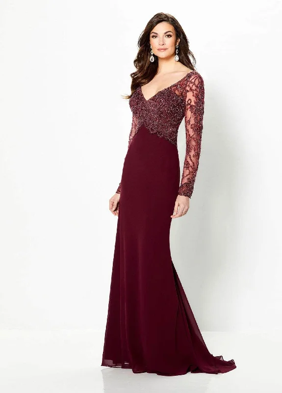 Overstock Sale Montage by Mon Cheri - 219973 V-Neck Embroidered Bodice Long Dress