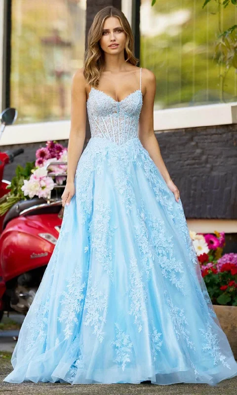 Now or Never Sherri Hill 56211 - Spaghetti Strap Appliqued Prom Gown