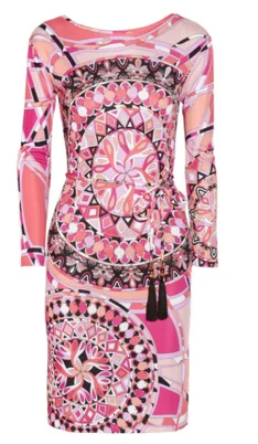 Take Advantage Emilio Pucci - Printed Pink Long Sleeve Jersey Dress with Belt - IT 42