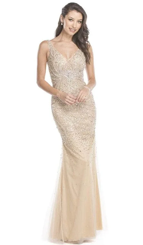 Overstock Aspeed Design - Beaded V-Neck Fitted Evening Dress L1561