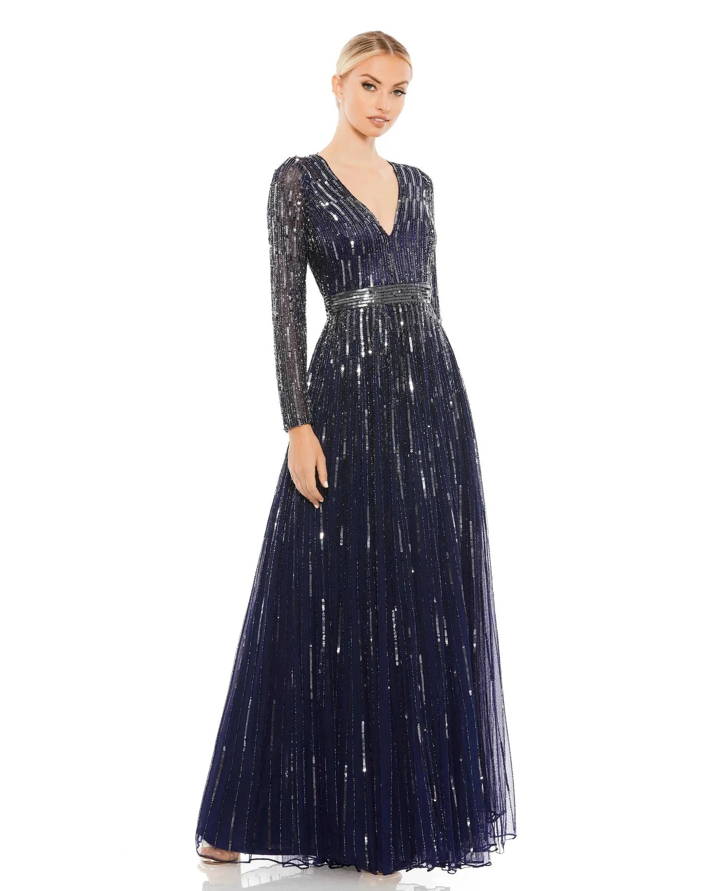 Massive Deals Mac Duggal Evening 4977D - Long Sleeve Sequin Evening Gown