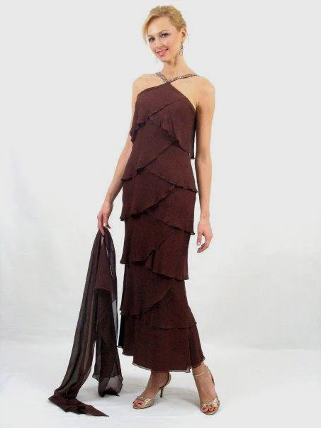 Huge Discounts Alexander by Daymor - 703451 Beaded Straps Tiered Halter Evening Dress