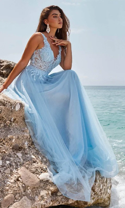 Price Break Blush by Alexia Designs 12122 - V-Neck Sheer Embroidered Ballgown
