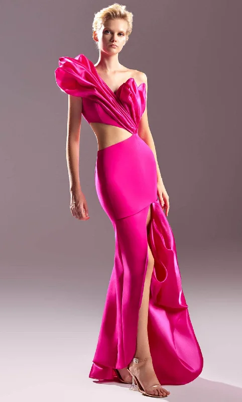Hot Deal MNM Couture G1538 - One-Sleeve Side Cut-Out Prom Dress