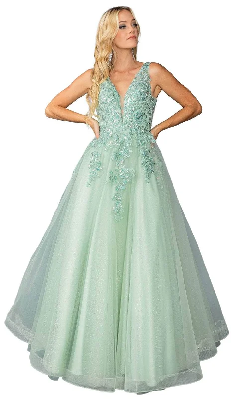 Bargain Blast Dancing Queen 4430 - Embroidered Plunging V-Neck Ballgown