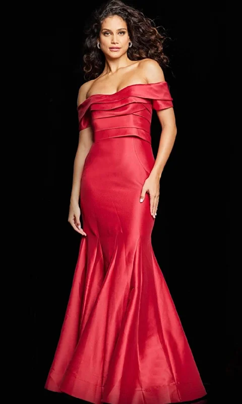 Stock Up and Save Jovani 26187 - Pleated Off Shoulder Evening Dress