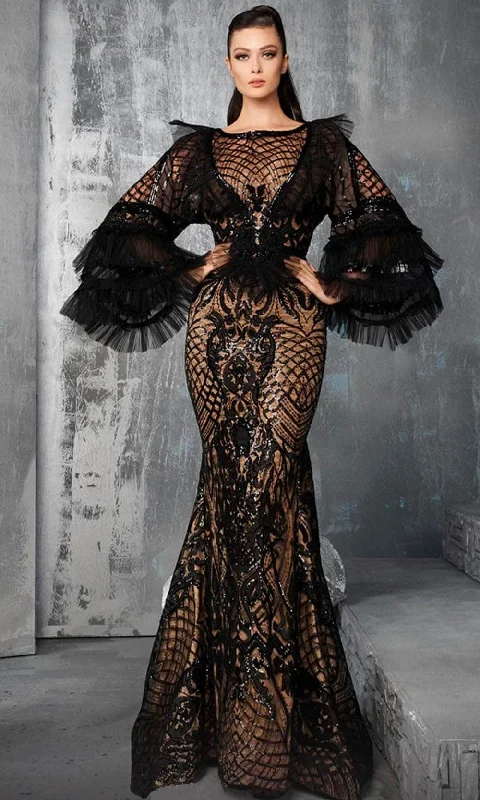 Reduced Prices MNM Couture 2653 - Bateau Neck Bell Sleeve Evening Gown