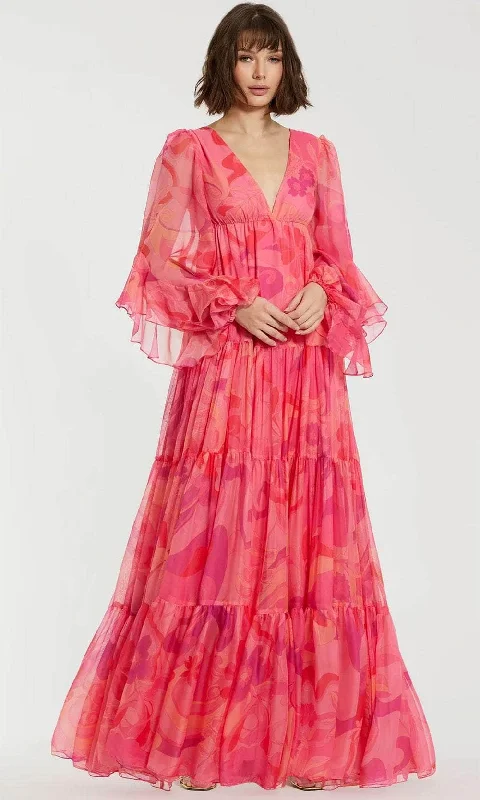 Price Meltdown Mac Duggal 68782 - Balloon Ruffle Long Sleeve Printed Long Dress
