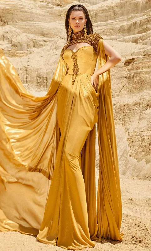 Midnight Madness MNM COUTURE 2759 - High Neck Evening Gown With Cape