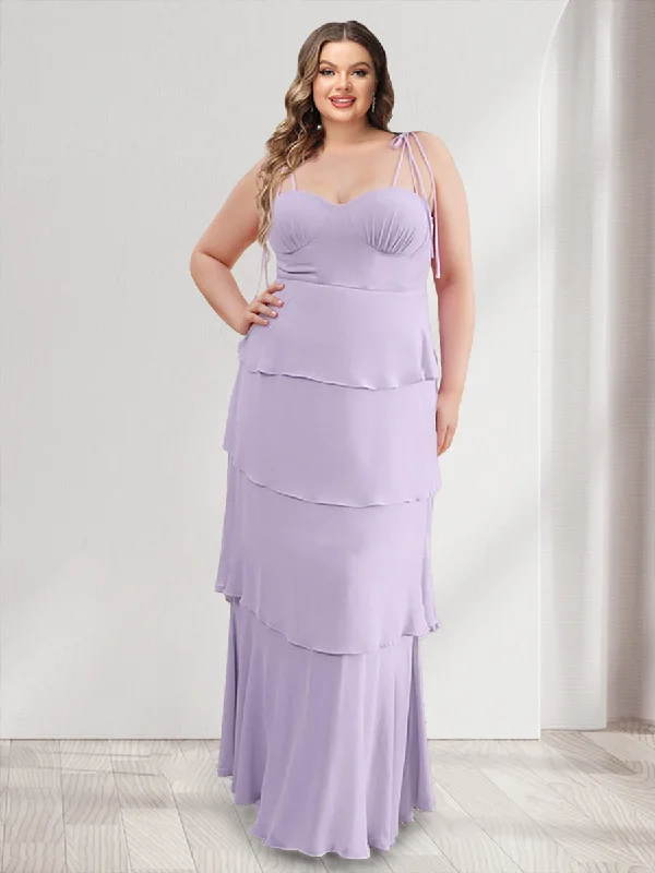 TIME-Limited Offer Sheath/Column Sweetheart Sleeveless Tiered Plus Size Bridesmaid Dresses