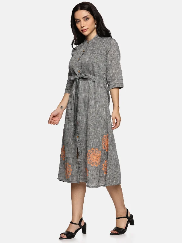 Weekend Deal Women Floral Printed Round Neck A-Line Dress