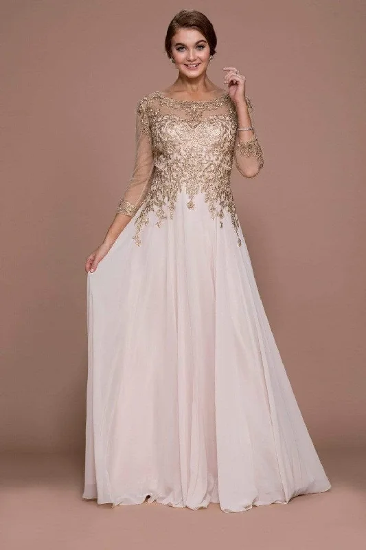 Price Rollback Nox Anabel J501 - Scoop Gold Appliqued Formal Dress