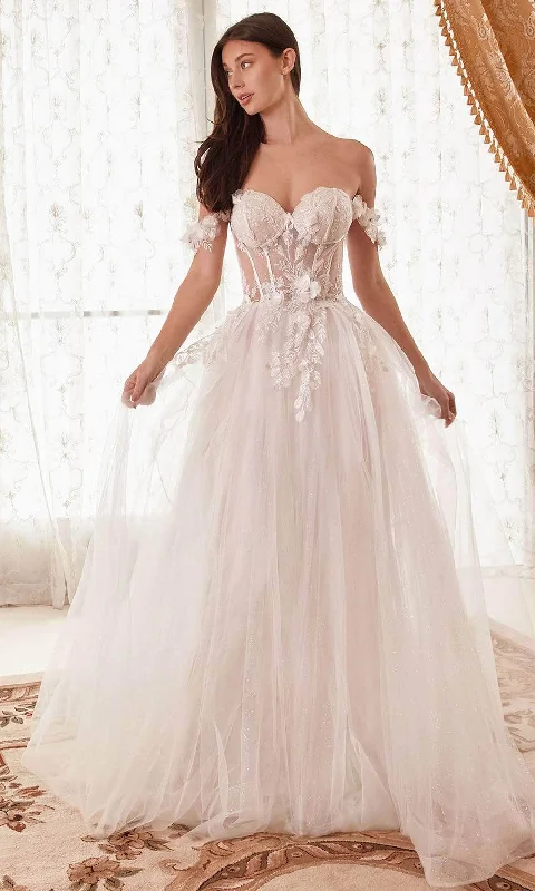 Midnight Sale Cinderella Divine WN308 - Off-Shoulder Wedding Gown with Floral Details Midnight Sale Cinderella Divine WN308 - Off-Shoulder Wedding Gown with Floral Details