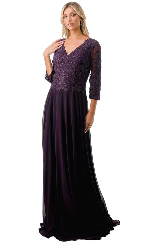 Holiday Sale Trevi Collection M2758Q -Sheer Quarter Sleeve Beaded Evening Gown