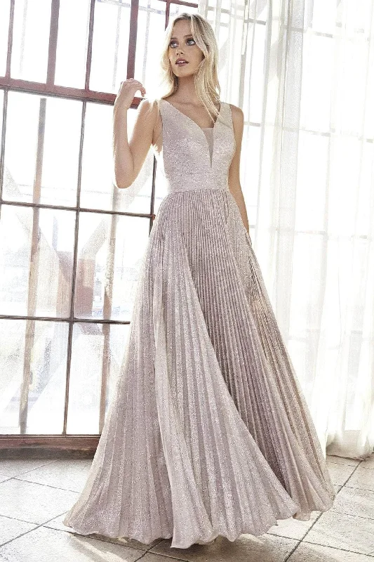New Arrival Ladivine CH211 - Plunging V-Neck Metallic Prom Gown