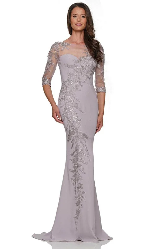Year-End Sale Marsoni by Colors MV1274 - Embroidered Quarter Sleeve Long Dress