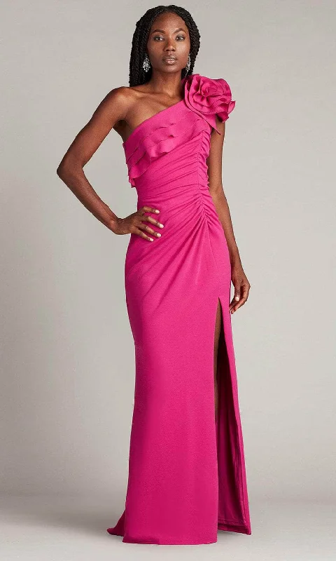 Major Savings Tadashi Shoji BOS24101L - Rosette Detailed One-Shoulder Prom Gown