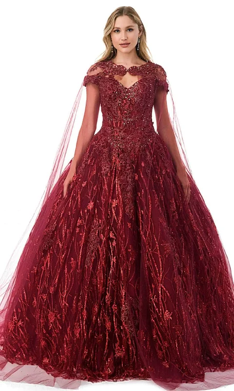 Referral Discount Trevi Collection L2804C - Off Shoulder Beaded Ballgown With Cape