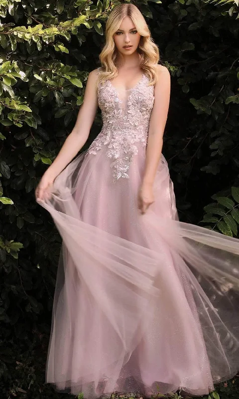 Weekend Deal Ladivine CDS409 - V-Neck Floral Appliqued Prom Gown