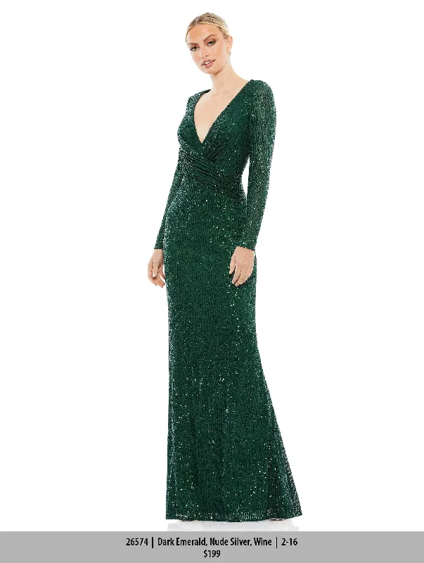 Final Clearance Ieena Duggal 26574 - Long Sleeved Sequined Formal Dress