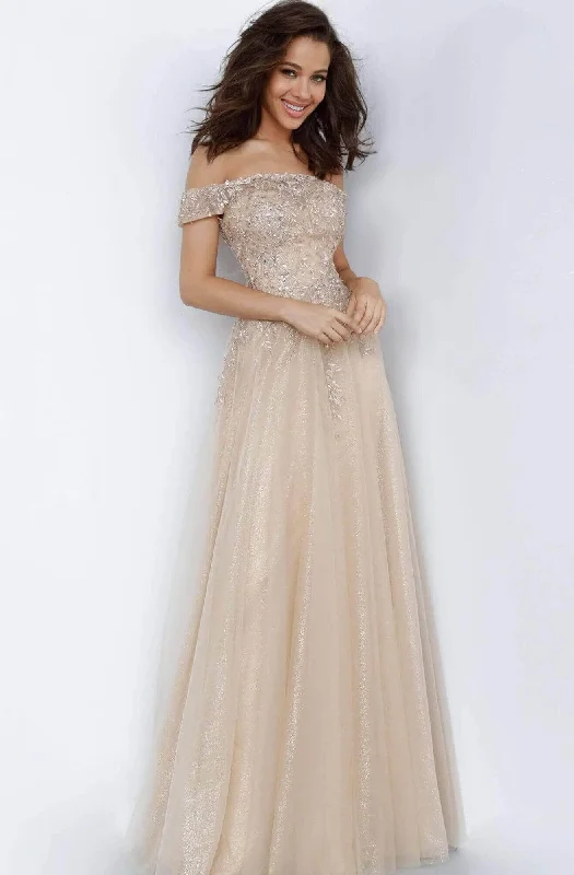 Flash Sale JVN by Jovani - Off-Shoulder Pleated Prom Dress JVN2004SC - 1 pc Gold In Size 16 Available Flash Sale JVN by Jovani - Off-Shoulder Pleated Prom Dress JVN2004SC - 1 pc Gold In Size 16 Available