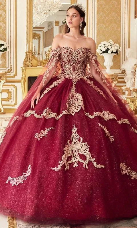 Bargain Prices Cinderella Divine 15711 - Off-Shoulder Ballgown with Lace Applique Details