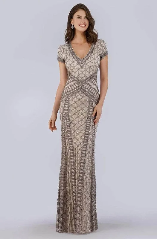 Great Deals Lara Dresses 29746 - Short Sleeve Plunging V-neck Long Dress