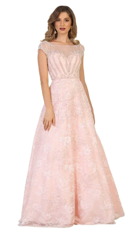 Online Only May Queen RQ7612 - Illusion Bateau Embellished Formal Dress