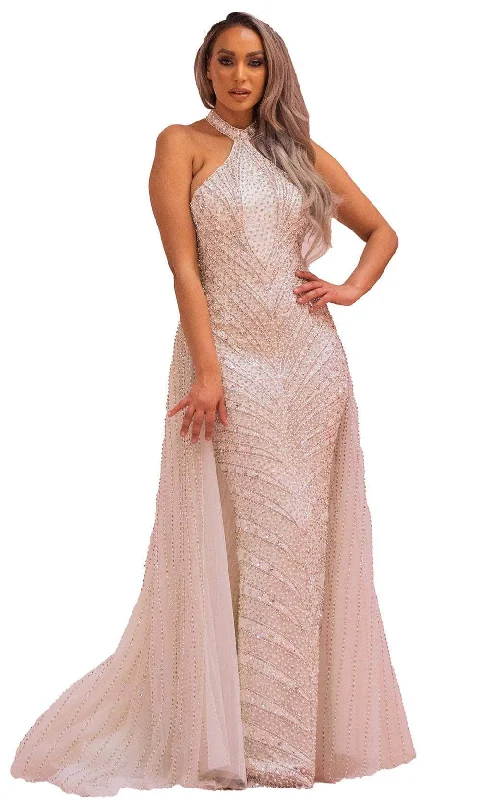 Discount Extravaganza Chic and Holland BR1990 - High Halter Overskirt Bridal Dress