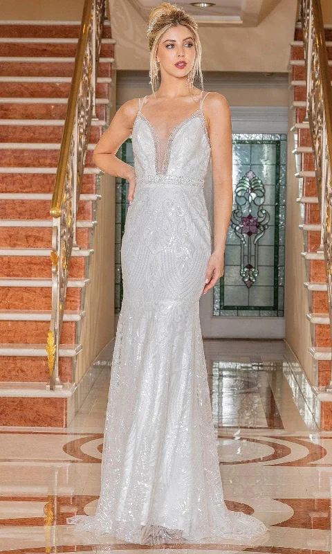 Bonus Savings Dancing Queen 0219 - Embellished Deep V-Neck Wedding Gown