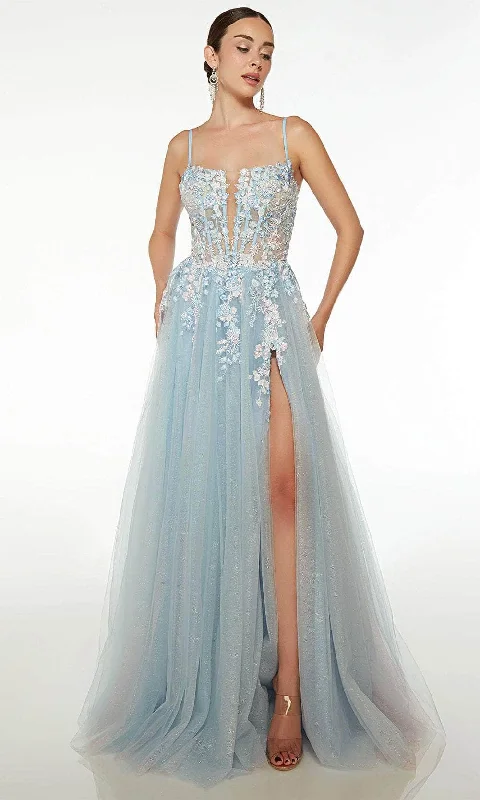 Year-End Sale Alyce Paris 61673 - Floral Lace Appliques V-Neck Prom Gown
