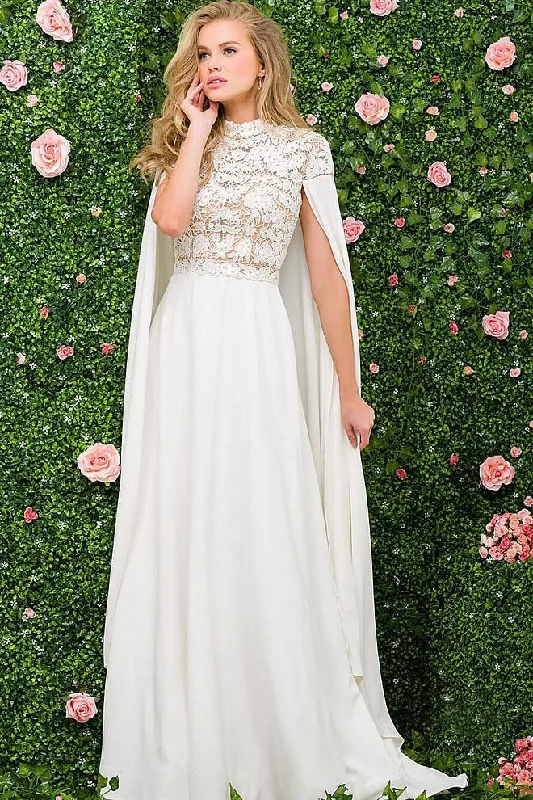 Crazy Deals Jovani High Neck Cape Sleeves Lace A-line Evening Dress 46744 - 1 pc Ivory In Size 4 Available
