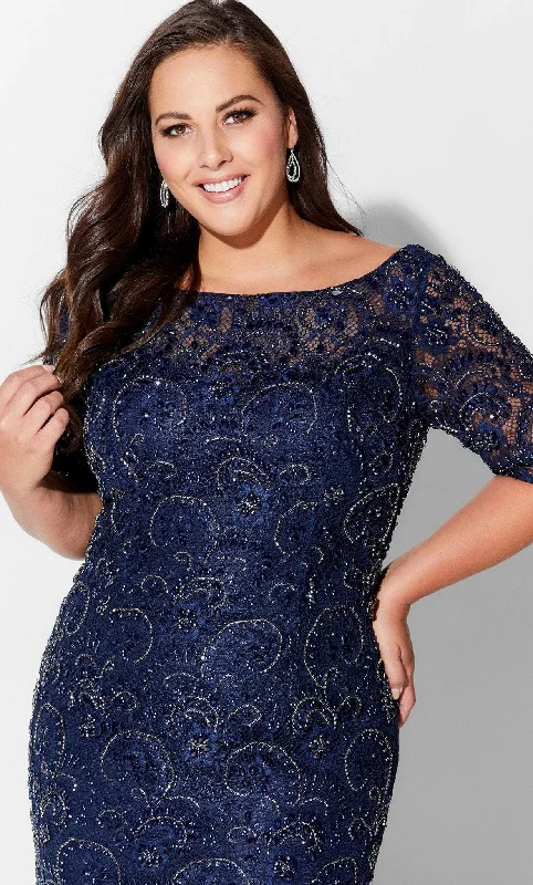 While Supplies Last Ivonne D 118D06W - Quarter Sleeve Lace Applique Long Dress