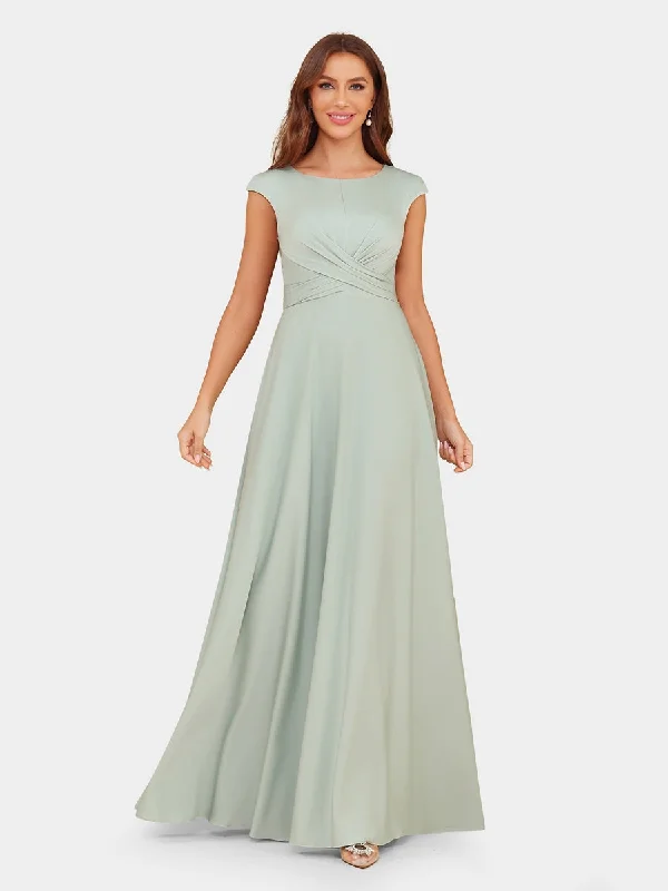 One-DAY Sale A-Line/Princess Scoop Short Sleeves Evening Dresses with Ruched