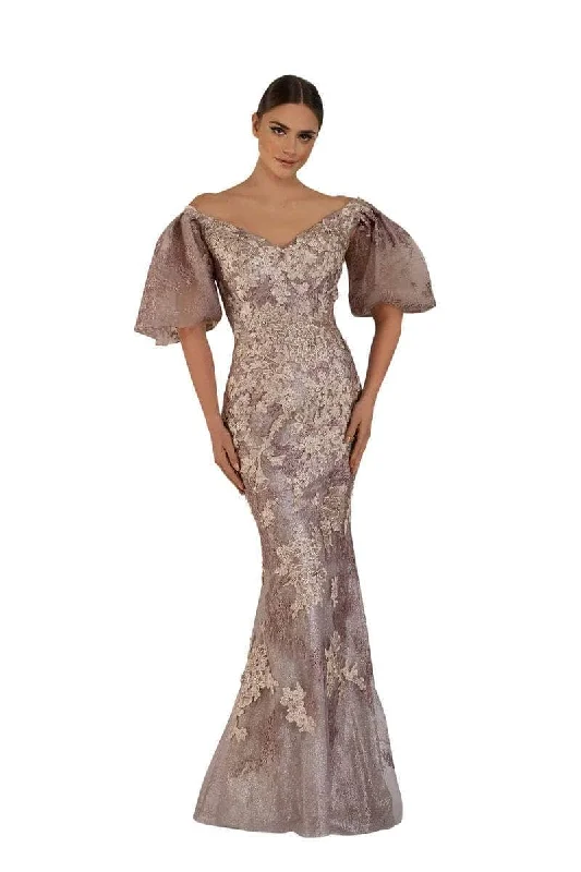 Bargain Bin Janique W2409 - Bell Sleeve Embroidered Evening Dress