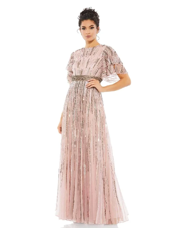 Quick Sale Mac Duggal 93582 - Layered Sleeve Sequin Evening Gown