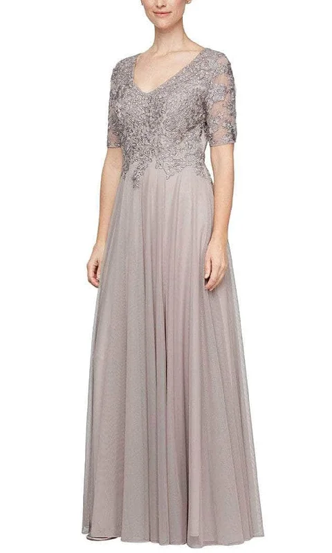 Quick Sale Alex Evenings - 8132988 Short Sleeve Embroidered Long Dress