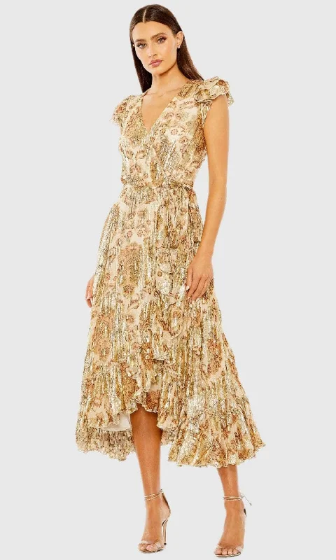 Big Savings Ieena Duggal 9319 - Floral Printed Short Flutter Sleeve Long Dress